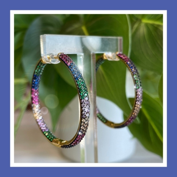 my custom Jewelry - 💎Multi color Lab Sapphire 18KT hoops💎